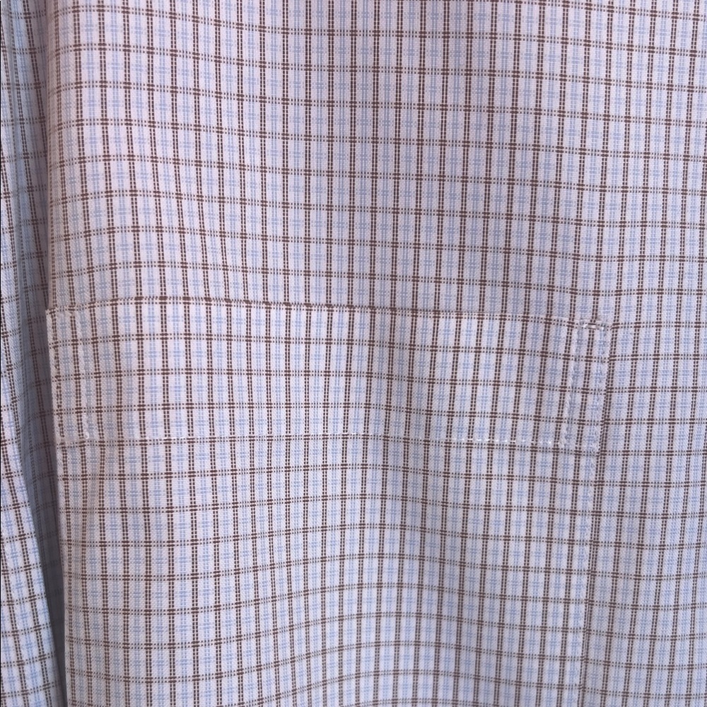 Roundtree & Yorke White Beige BlueDress Shirt with Beige and Blue Check - Picture 3 of 6